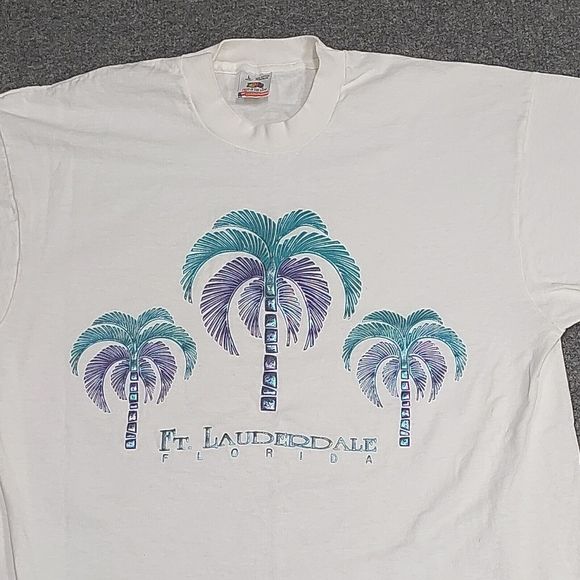 Vintage Ft. Lauderdale Florida Beach Palm Tree White Graphic T-Shirt Size Large - Picture 2 of 8